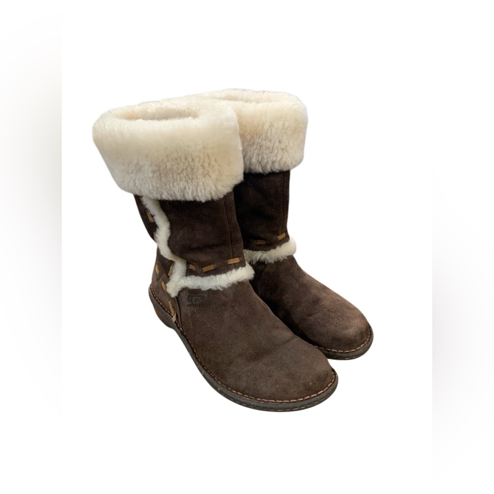 UGG Elijo 5674 Suede Leather Boots Sheepskin Lining & Cuff Brown Women’s Size 9